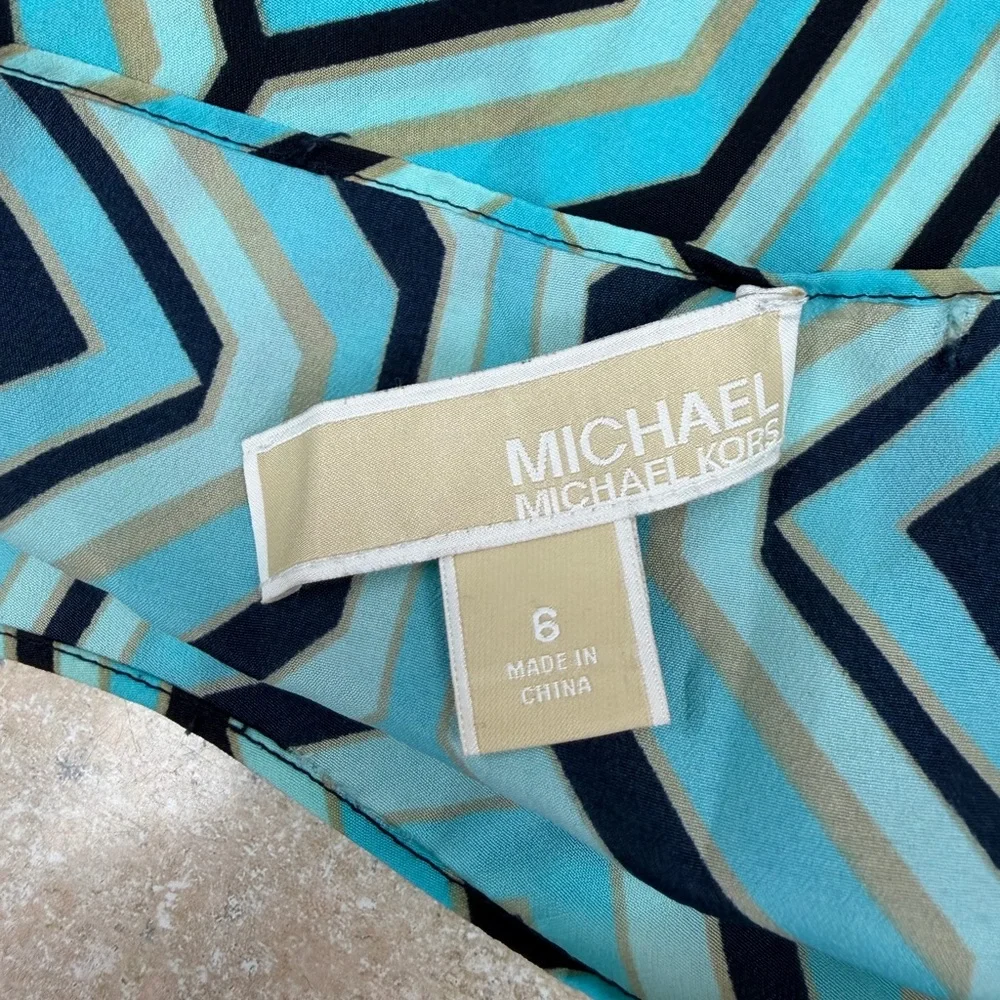 Michael Kors Blue Geometric Peplum Short Sleeve Blouse